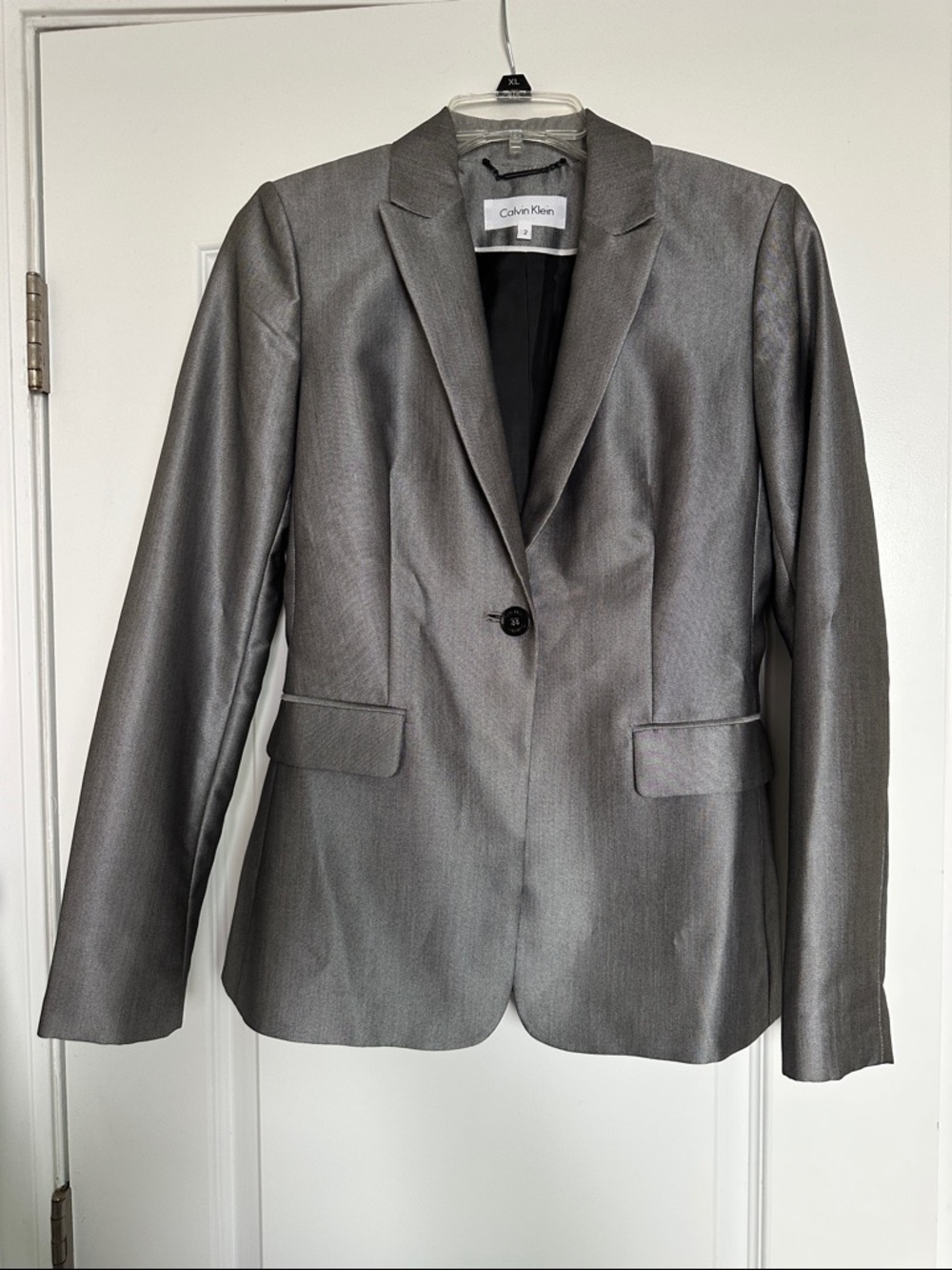 Vintage Calvin Klein Women's Blazer - Sateen Silver - Size 2